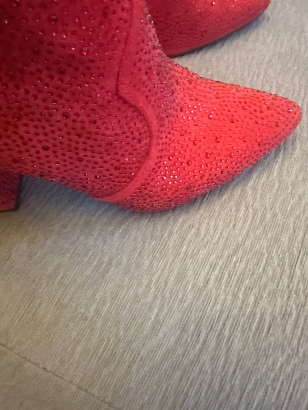 Pierre Dumas Red Suede Crystal Embellished Ankle Boots - Picture 3 of 4